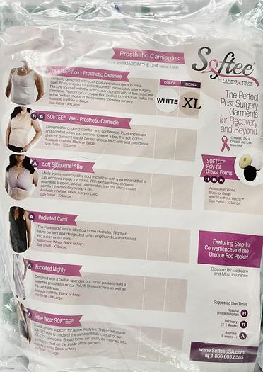 Softee Roo, Vee Prosthetic Mastectomy Camisole and Breast Forms XL White 4 Piece