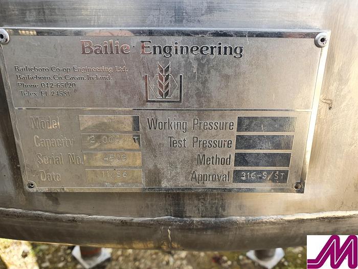 Bailie Engineering 2,000 Litre Stainless Steel 316 Mix Tank