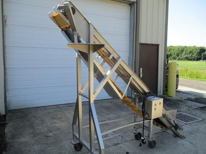 Used Incline Conveyor; Cleated Rubber Belt; 12"Wx10'L