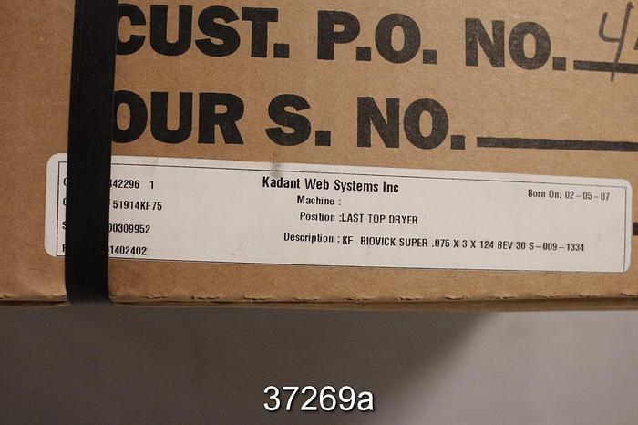 Used Kadant Doctor Blade, KF Biovick Super .075"x3x124 #37269
