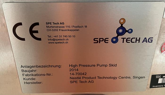 Used 2014 SPE Tech AG Gigh Pressure Pump Skid 14-7002