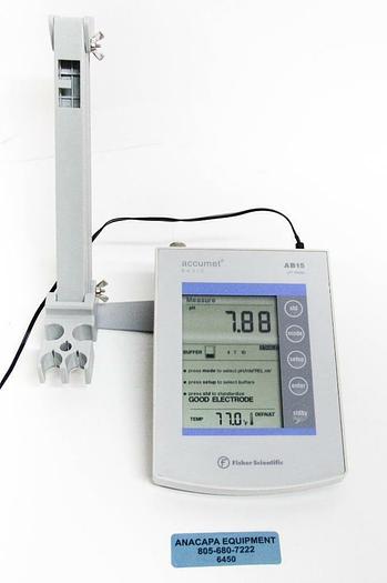 Used Fisher Scientific Accumet Basic AB15 pH Meter w/ Stand & Power Supply (6450) c