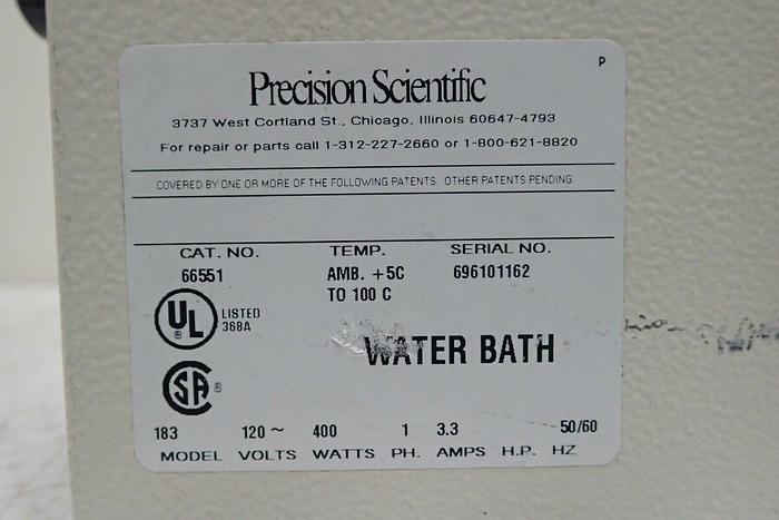 Used Precision Scientific 66551 Model 183 Heated Water Bath with Lid