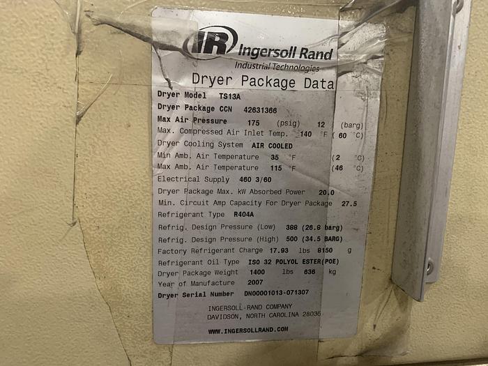 Used INGERSOLL RAND AIR COOLED DRYER