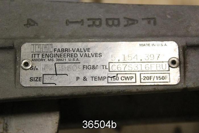Used Fabri 4" Hand Operated Knife Gate Valve, C675316FBU #36504