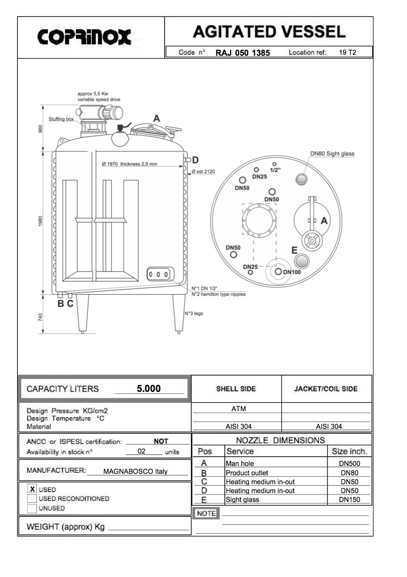 Usato Reattore / miscelatore MAGNABOSCO Italy da 5000 Litri