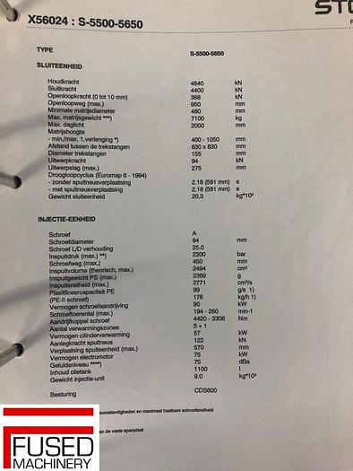 Used SOLD STORK S 5500-5650 INJECTION MOULDING