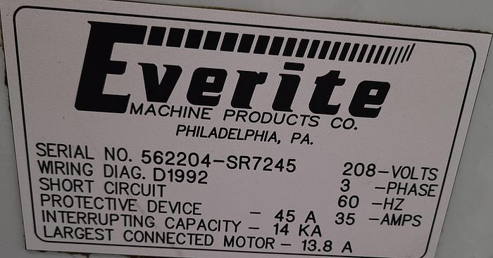 Used Everite Electrochemical Automatic Tube Cutoff Saw Machine Model TC SR7