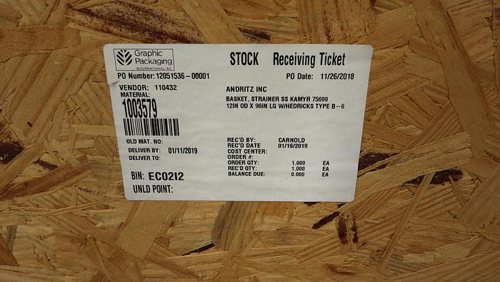 Used Andritz Kamyr B-6 Basket Strainer #45327