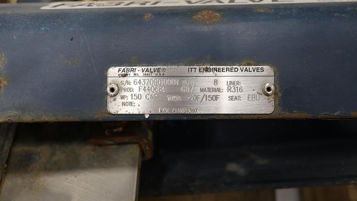 Used Fabri-Valve 8" Hand Operated Knife Gate Valve #44936
