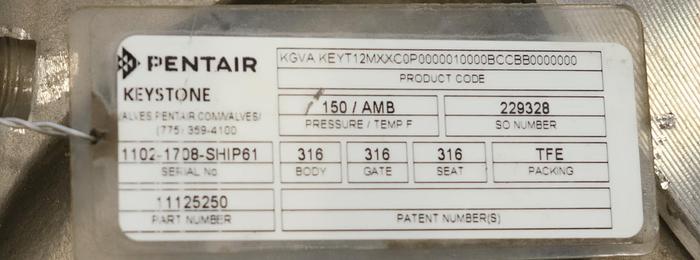 Used Keystone 12" Hand Operated Knife Gate Valve #45931