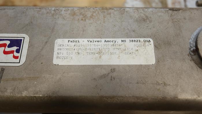 Unused Fabri-Valve 16" Air Operated Knife Gate Valve #44551
