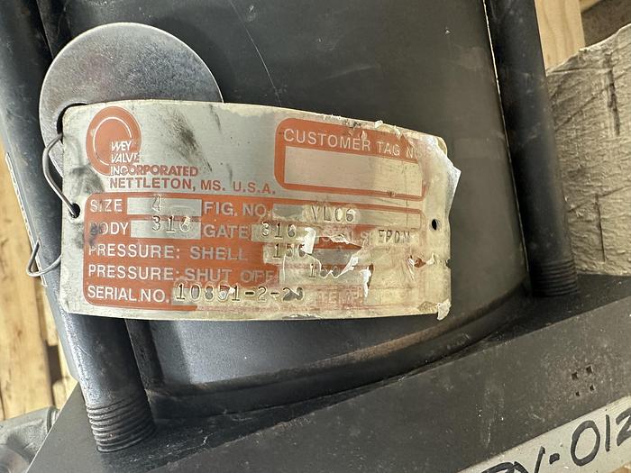 Unused Wey 4" VLC6 Square Air Operated Knife Gate Valve #46344