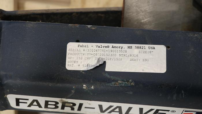 Used Fabri-Valve 6” Hand Operated Knife Gate Valve #45262