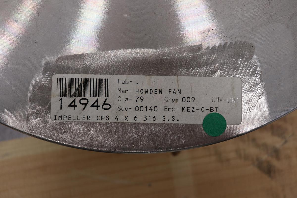 Unused Howden American Fan Co. CPS 4x6 3-Vane Impellerr #47704