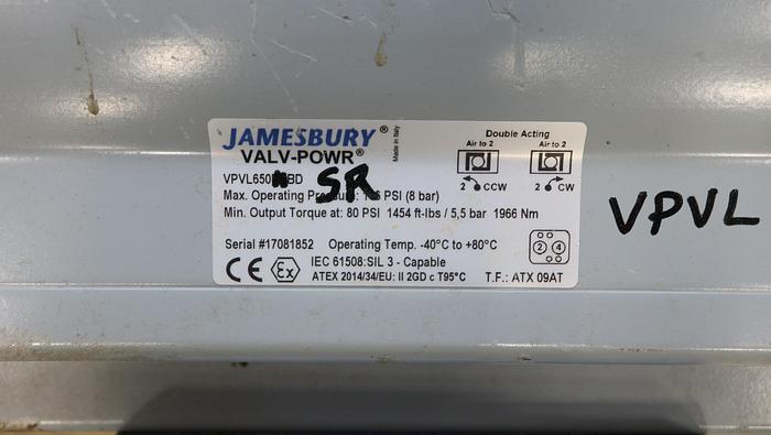 Used Jamesbury VPVL650*BD 8" Air Operated Ball Valve #46282