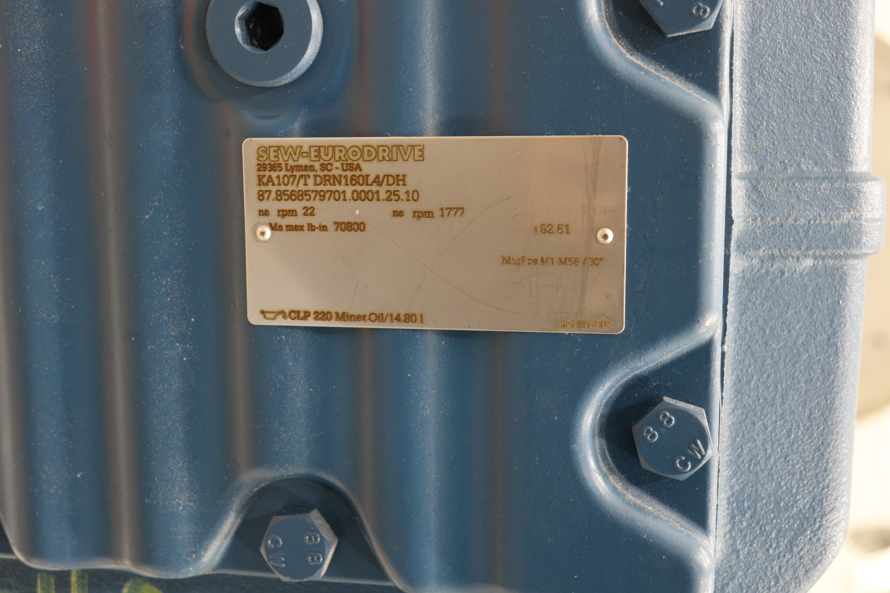 Unused Sew-Eurodrive KA107/T DRN160L4/DH Helical-Bevel Gear Drive #47691