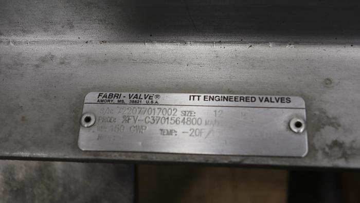 Used Fabri-Valve  12" Hand Operated Knife Gate Valve  #46422