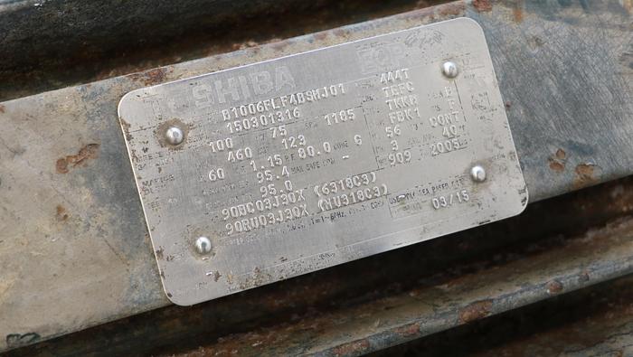 Used Toshiba AC Motor, 100 Hp #45085