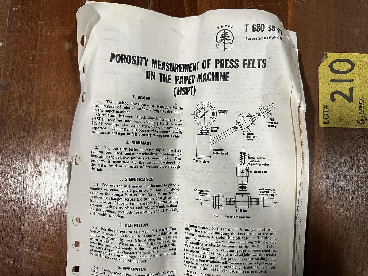 Used Huyck-Smyth Felt Porosity Tester #46888