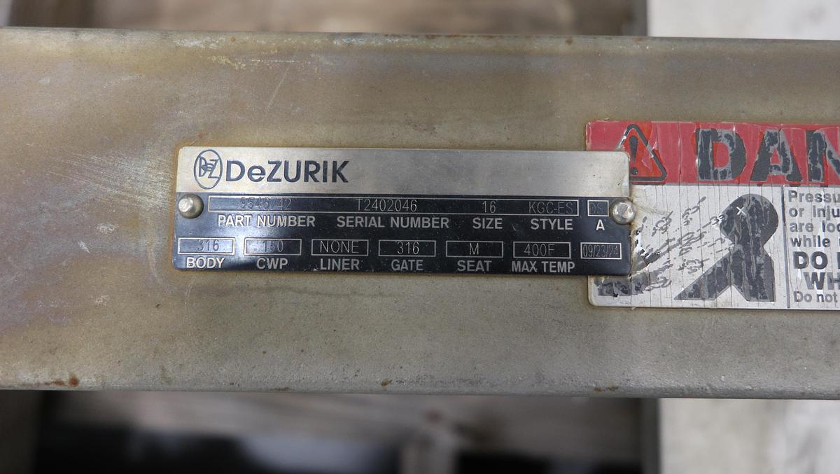 Unused Dezurik 16" Air Operated Knife Gate Valve #47276