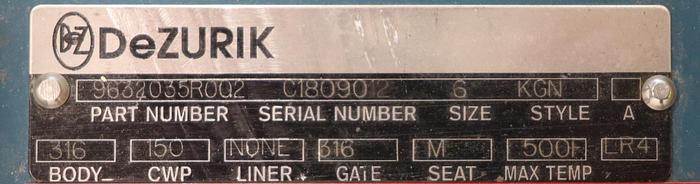 Used Dezurik 6" Hand Operated Knife Gate Valve #45941