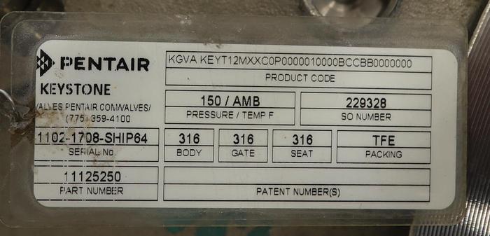 Used Keystone 12" Hand Operated Knife Gate Valve #45924