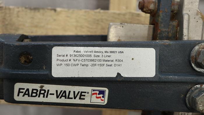 Used Fabri-Valve 3” Hand Operated Knife Gate Valve #45592