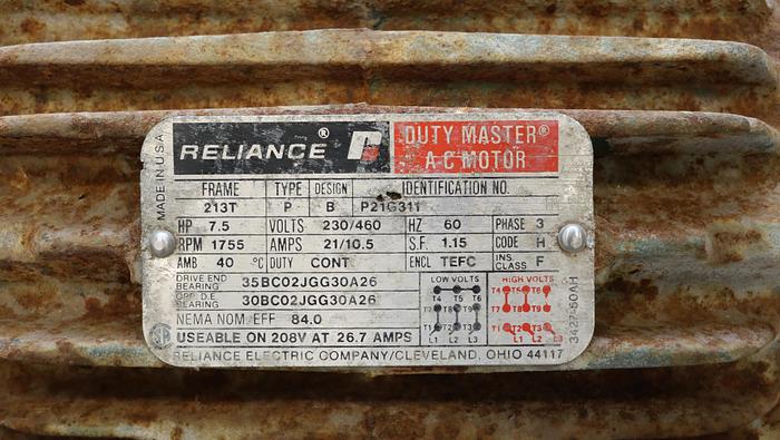 Used Reliance P21G311 A/C Motor #22038