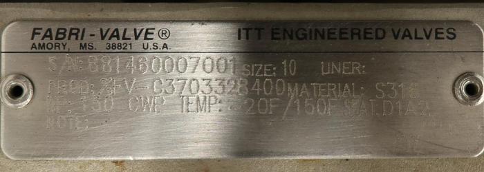 Used FABRI-VALVE 10" Hand Operated Knife Gate Valve #46254