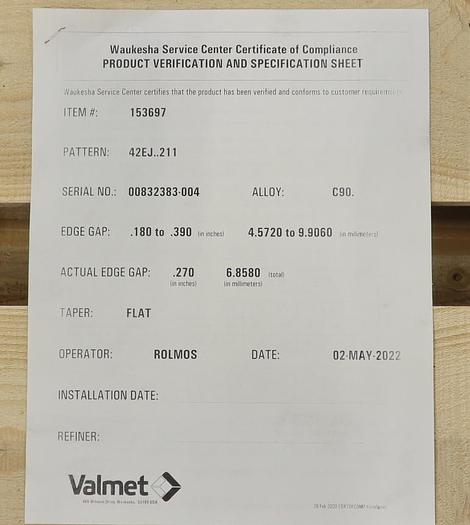 Unused Valmet 42" Refiner Plate Set #46021