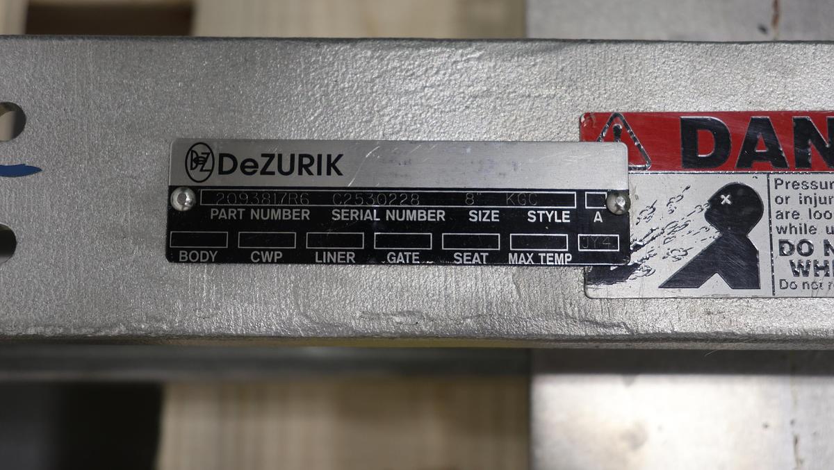 Unused Dezurik 8" Air Operated Knife Gate Valve #47271