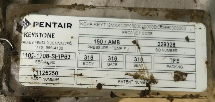 Used Keystone 12" Hand Operated Knife Gate Valve #45929