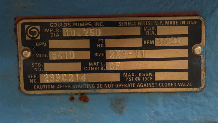 Used Goulds 3410 2x3x11 Split Case Pump #44810