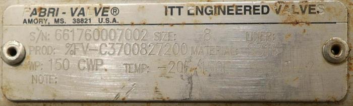 Used FABRI-VALVE 8" Hand Operated Knife Gate Valve #46252