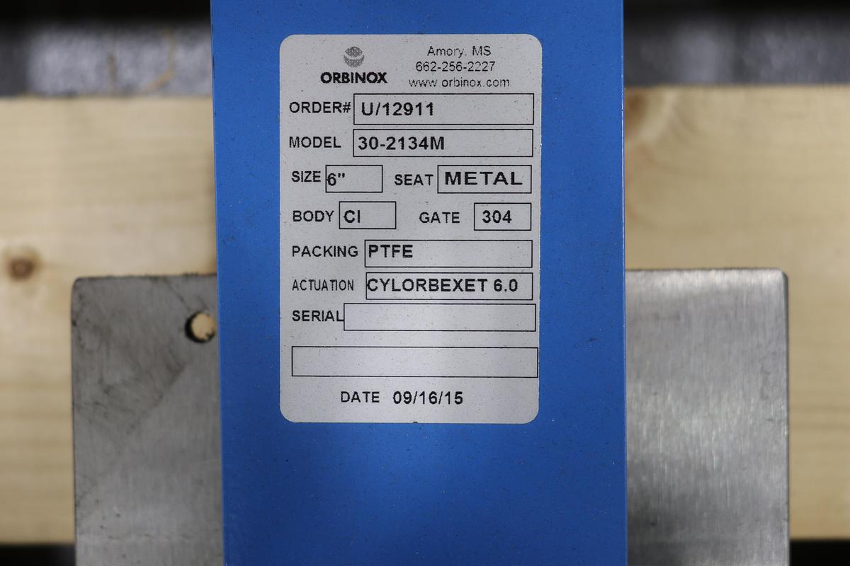 Unused Orbinox 6" Air Operated Thru-Gate Valve #47311