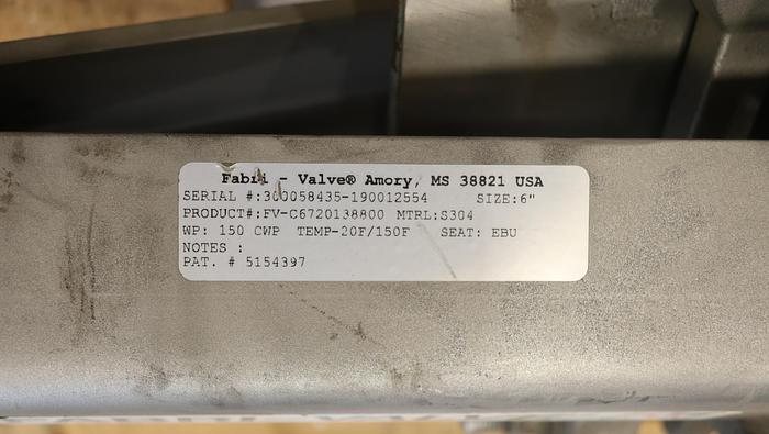 Used Fabri-Valve 6” Hand Operated Knife Gate Valve #45100