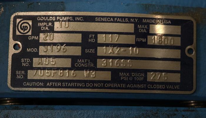 Used Goulds 3196 1x2x10 Pump with Motor and Base #45749