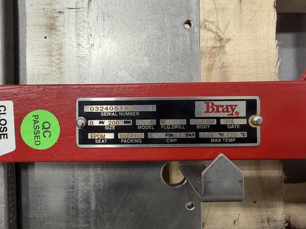 Unused Bray 8" Air Operated Knife Gate Valve #47177