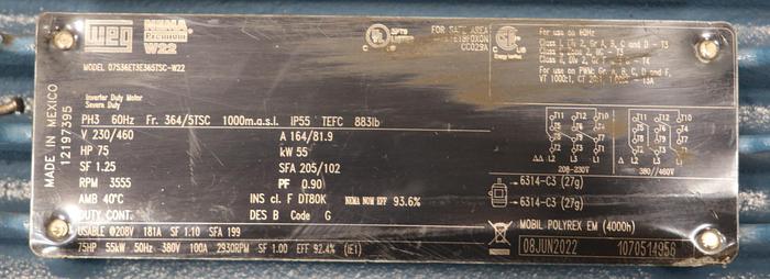 Unused Weg 07536ET3E365TSC-W22 A/C Motor #45731