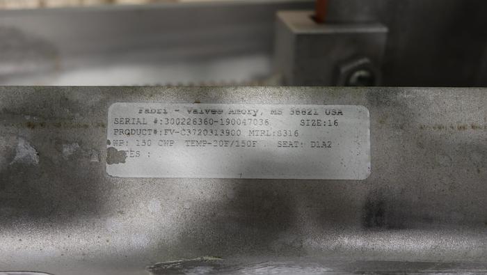 Unused Fabri-Valve 16" Hand Operated Knife Gate Valve #46376