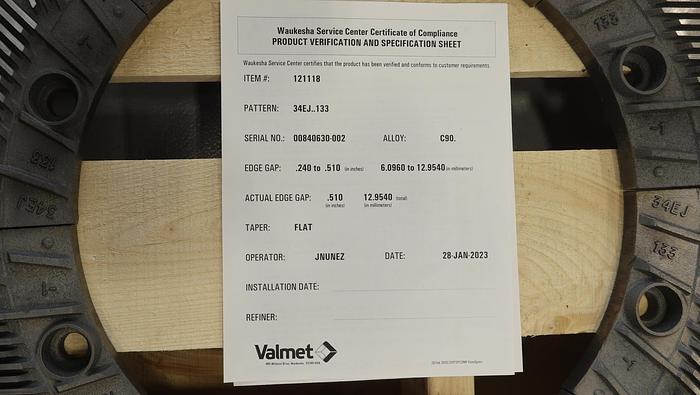 Unused Valmet 34" Refiner Plate Set #46013
