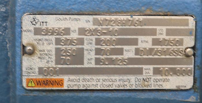 Used Goulds 3996 In-line Process Pump #45693