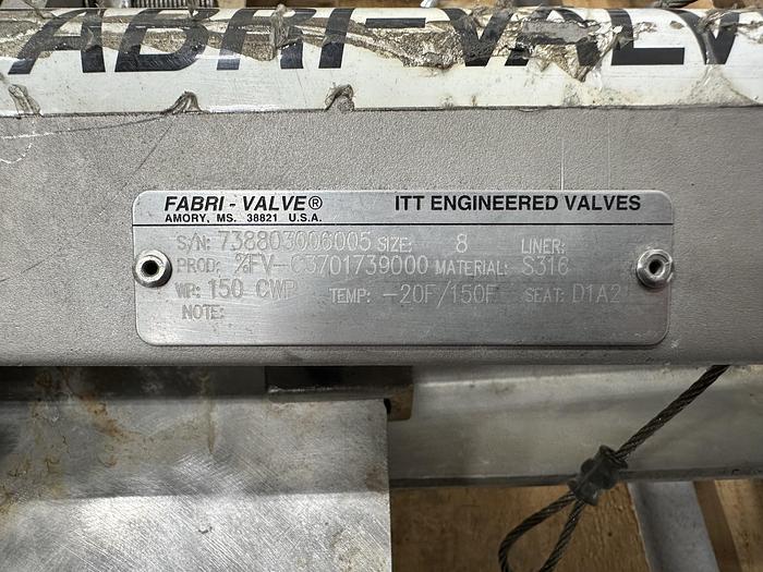 Used Fabri-Valve 8" Hand Operated Knife Gate Valve #46318