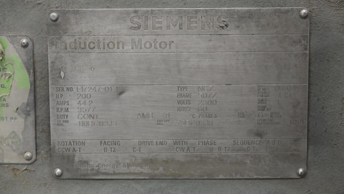 Used Siemens NCZ 200 HP A/C Motor #46981