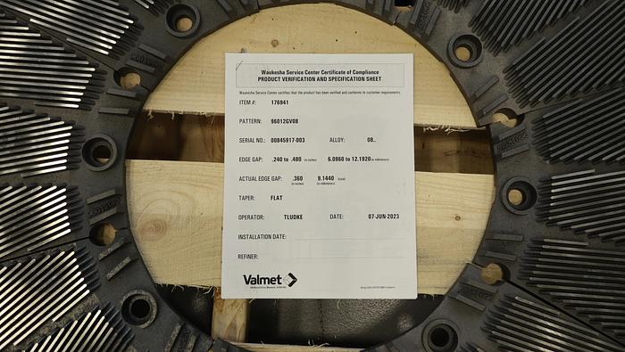 Unused Valmet 38" Refiner Plate Set #46017