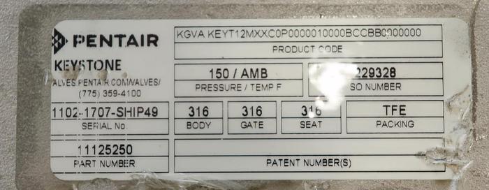 Used Keystone 12" Hand Operated Knife Gate Valve #45926