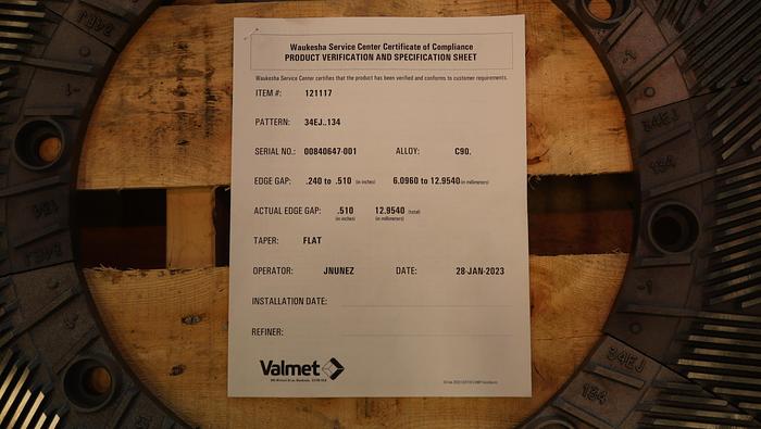 Unused Valmet 34" Refiner Plate Set #46014