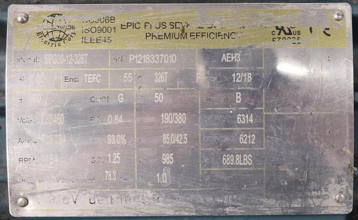 Used Worldwide Electric Corporation EPG-30-12-326T A/C Motor #45797