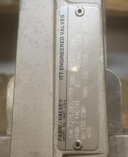 Used Fabri-Valve 3” Hand Operated Knife Gate Valve #45716